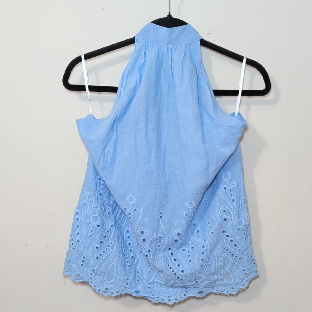 SHEIN Light Blue Eyelet Halter Tank Top